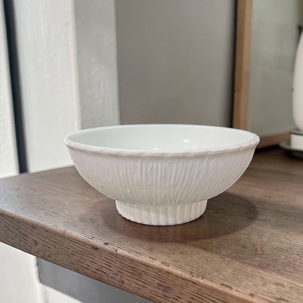 FTD Milk Glass Footed Serving Bowl,‎ Tree Bark Design, Vintage Flower Planter